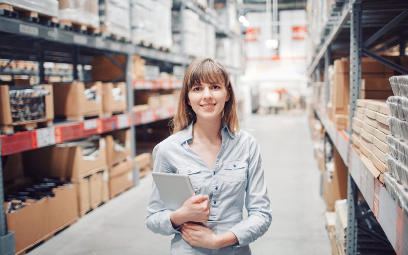 Stock,Taking.,Beautiful,Young,Woman,Worker,Of,Furniture,Store.